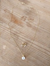 925 Sterling Silver Gold Plated Necklace & Matching Earrings Set – Large Crystal