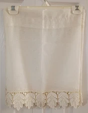 4 Pairs of Elegant Cream Sheer Valances-Embroidery Leaf Trim-55"W per Panel-17"L