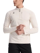 Mens Long Sleeve Running Shirts Fleece Brushed Quarter Zip Pullover Moisture ...