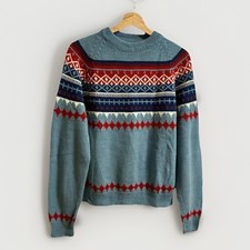 Vintage Horizon Fair Isle Sweater Womens Large Nordic Pullover Crew Neck Blue