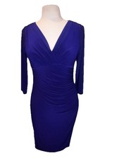 Lauren Ralph Lauren Dress Purple 3/4 Sleeve Fitted Faux Wrap Sz 6