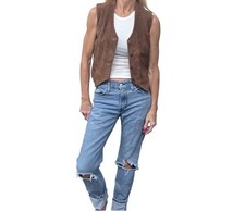 Vintage De Mura Brown Suede Leather Western Vest Womens 12 Uruguay 80s