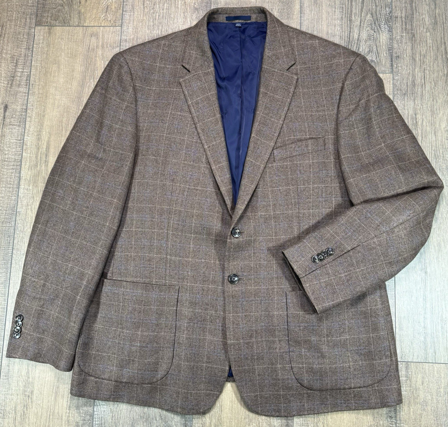 JOS A BANK 1905 Brrr Comfort Men’s Brown Windowpane Wool Sport Coat Blazer 46S