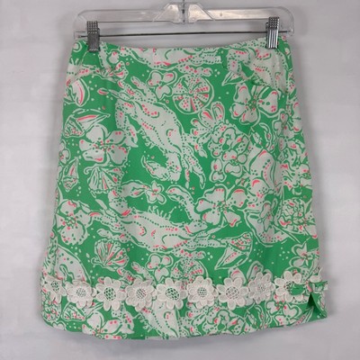 Lilly Pulitzer Beach Bash Corrie Skirt Embroidered Floral Size 4 Green White