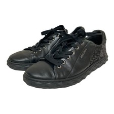 JIMMY CHOO Glitter Leather Sneakers, Size 39, Black Unisex Women USED