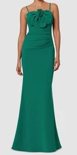 Betsy & Adam Women's Green Floral-Detail Ruched Gown Size 12