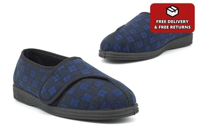 Mens Wide Fit Slippers Exxtra Wide Slippers EEEE 4E Width Washable Touch Fasten - Image 1 of 4