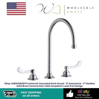 Elkay LK800GN08T4 Centerset Concealed Deck Faucet 8'' Gooseneck 4'' Handles Solid