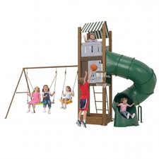 Kids Outdoor Playhouse Equipment with Swing, Climbing Ladder Swing Sets