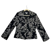 Pendleton Blazer Women 12 Black White 100 Virgin Wool Floral Jacquard Jacket