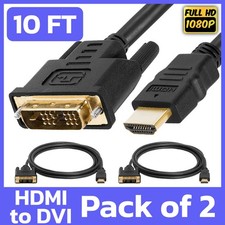 2 Pack 10FT HDMI to DVI Cord DVI-D M to HDMI M Cable Adapter Connector Converter