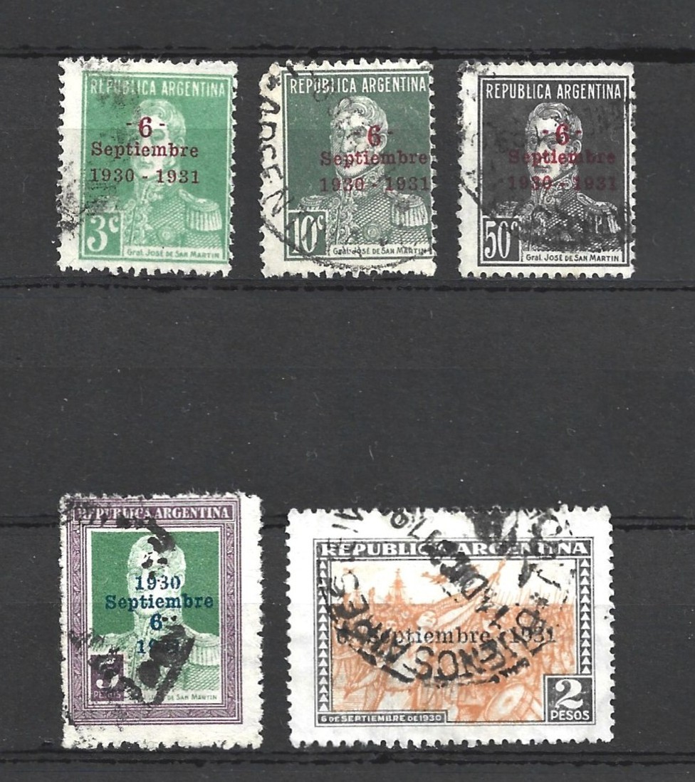 Argentina 1931 First 1930 Revolution Anniversary 5 Used Stamps  HCV !