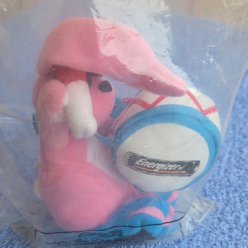Energizer Bunny Pink Plush Advertising Doll w/ Drum in Bag 1997 Blue White