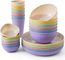 24-Piece Unbreakable Wheat Straw Dinnerware Set for Camping Home Use