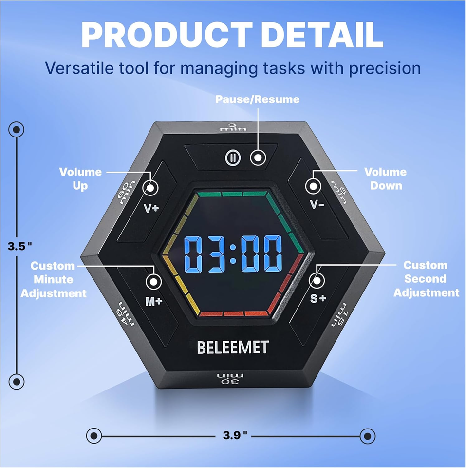 Pomodoro Timer,Hexagon Cube Magnetic Flip,Adhd Tools for Adults/Kids ...