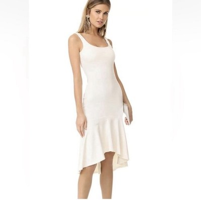 NWT Amanda Uprichard Parker Dress Ivory Sleeveless High-Low Ruffle Midi Sz M