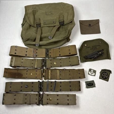 WWII US Army Web Gear Lot Belts M1936 Musette Bag M15 Sight & Pouch Airborne