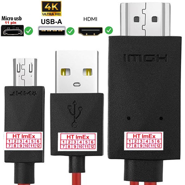 MHL 11 Pines Micro USB a HDMI 1080P HD TV Cable Adaptador Rojo para Smartphones