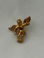 Vintage Gold Toned Guardian Angel Lapel Pin 1/2” (Endearing Little Angel)