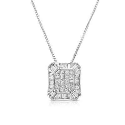 1/2 ct Prinzessin Diamant Anhänger Halskette Damen in 14K Weißgold Quadrat 1/3 Zoll