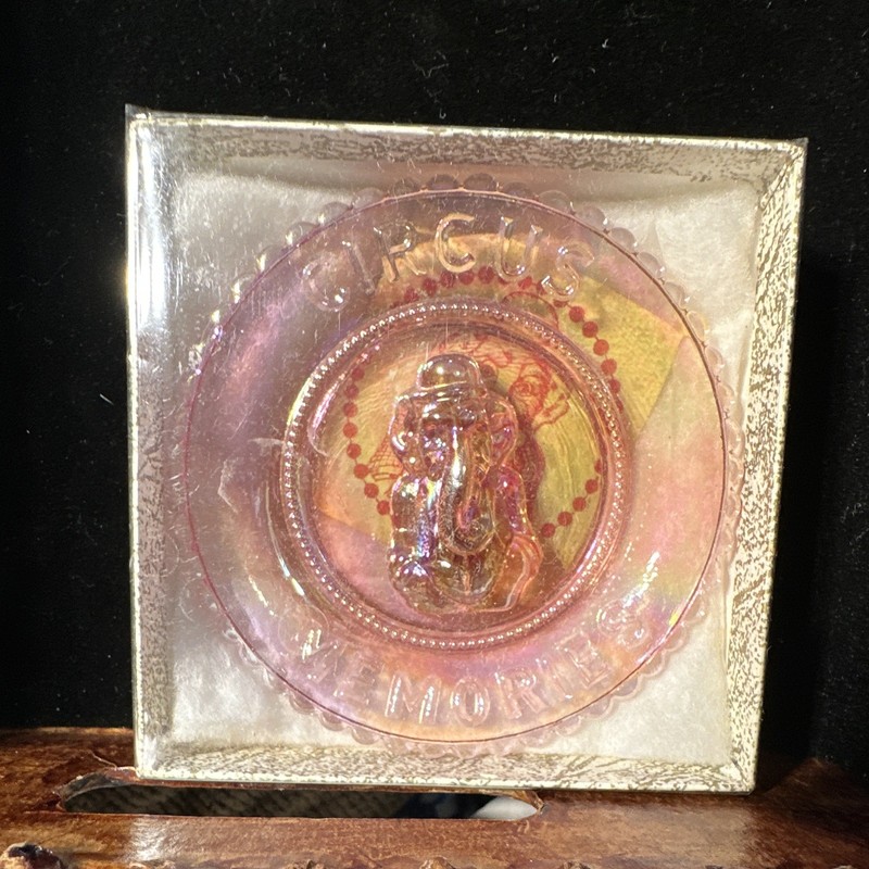 Iridescent Pink Carnival Glass Ganesha Hinduism Round Decorative Plate w/ Box