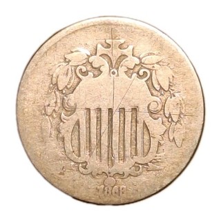 1868 US Shield Nickel Decent Circulated Light Scratch Marks One Spot Reverse
