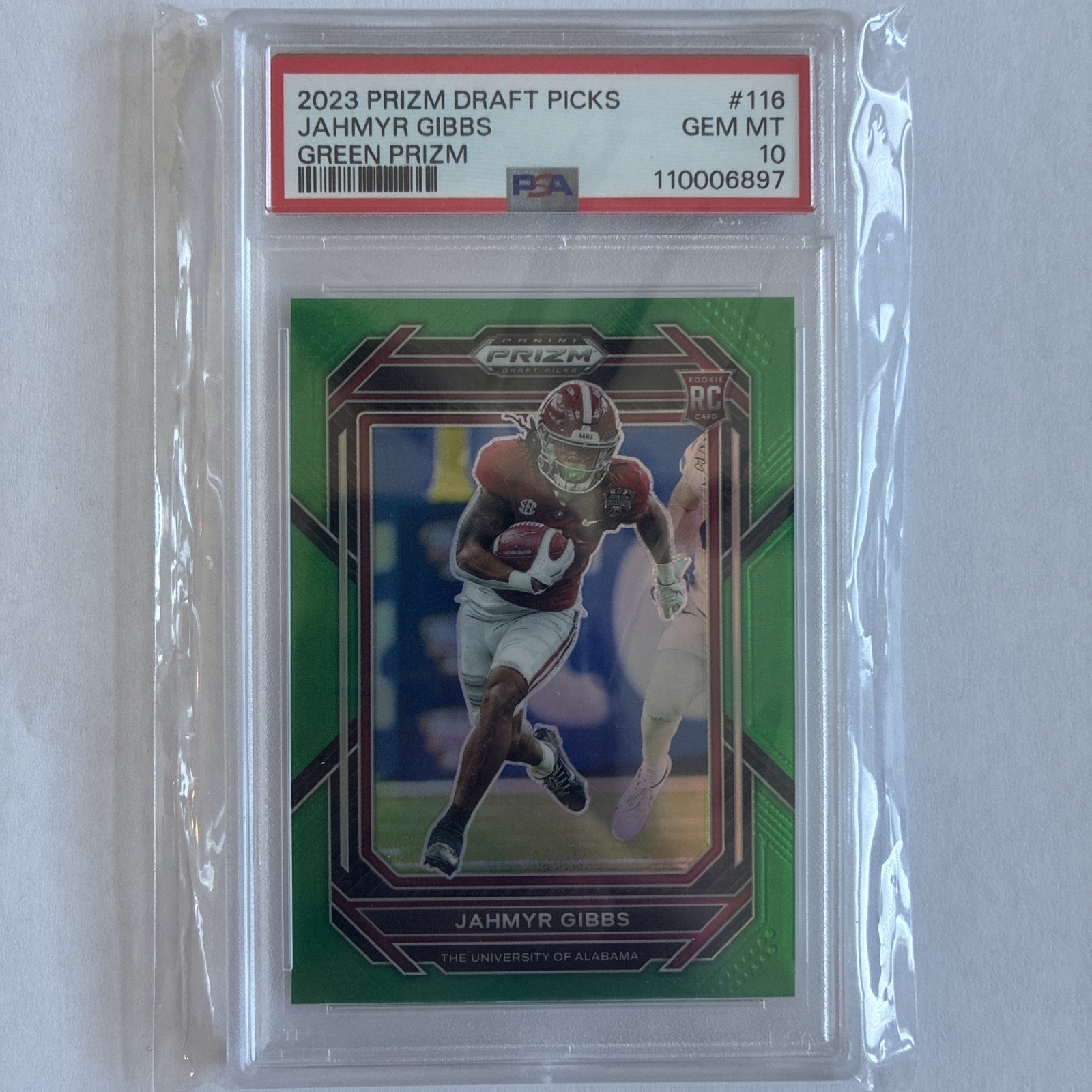 2023 Panini Prizm Draft Picks - Jahmyr Gibbs #116 Green Prizm PSA 10 (RC)