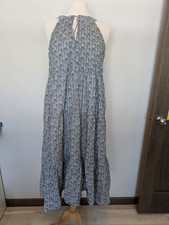 Sara Campbell Womens Blue Floral Organic Cotton Maxi Dress Sleeveless Halter Nec