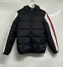 Jordan Boys Black Long Sleeve Pockets Full-Zip Hooded Puffer Jacket Size XL