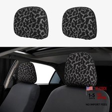 2 PCS Car Seat Headrest Cover Protector Black Leopard Soft Car Leopard Black