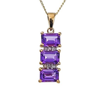 9 kt Amethyst Halskette Gelbgold 1,58 kt lila quadratisch natürliche Edelsteine verpackt