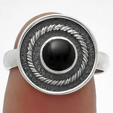 Natural Black Onyx - Brazil 925 Sterling Silver Ring s.7.5 Jewelry R-1439