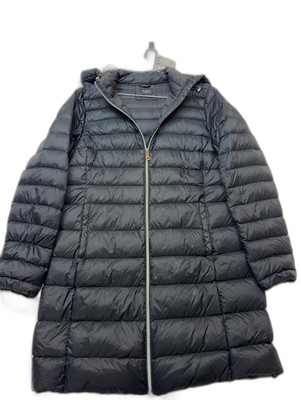 M&S Collection gefütterter schwarzer Polyestermantel Größe 16 Damen Kapuze Freizeit Oberbekleidung