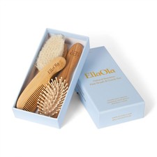 Natural Bamboo Hair Brush  Comb Set, 3 Piece - Cradle Cap Brush, Massage Hai...