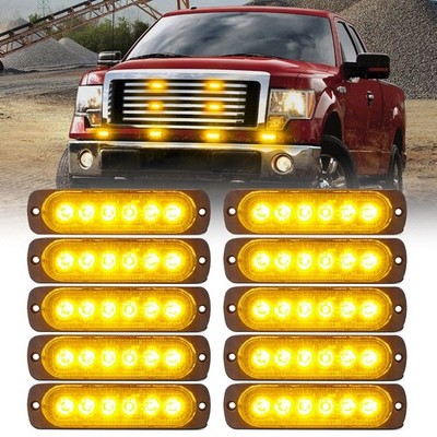 10pcs Amber LED Strobe Light Head Surface Flush Mount Hazard Warning Grill Truck