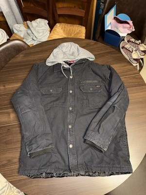 Dickies Quilted Lined Canvas Jacket Mens Sz Large Black Full Zip Hooded Workwear