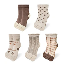 Womens Girls Toe Socks Five Fingers Cute Colorful Ankle Athletic Running Toe ...