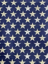 Navy Blue • White/Gold Stars 100% Cotton Fabric 44” Wide • By The Yard • Joann