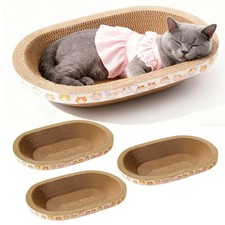 3 Pack Large Cat Scratcher Cardboard, Oval Cat Scratcher Bed Cat Scratch Pad ...