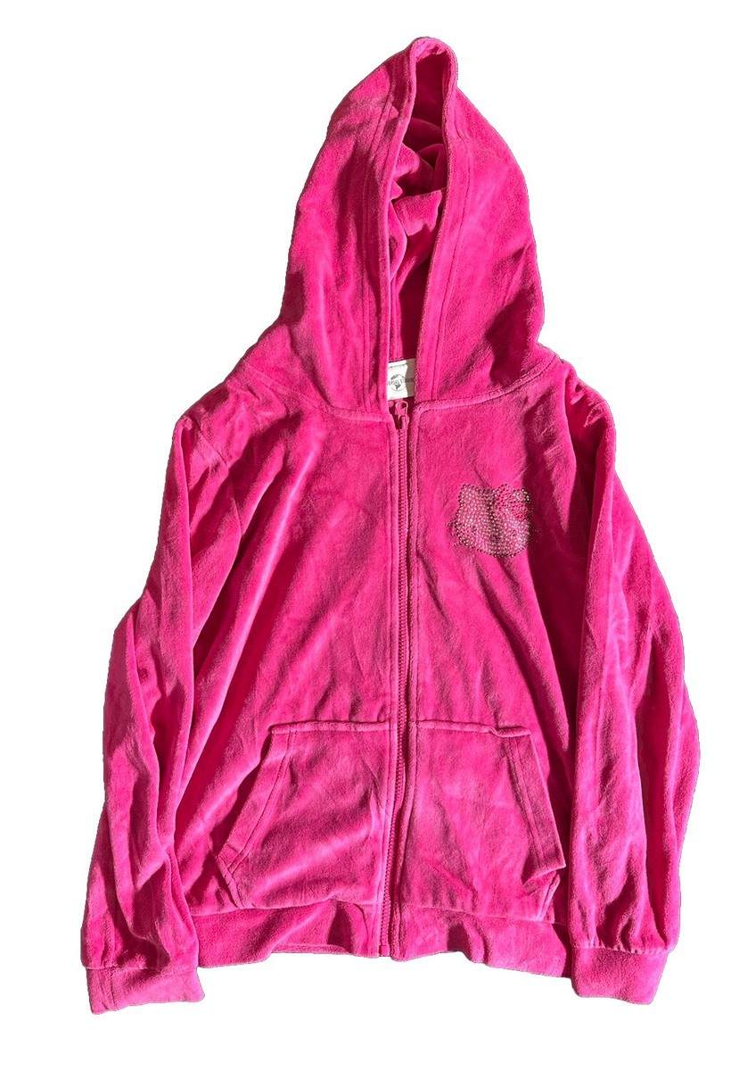 Hello Kitty Rhinestone Pink Velour Y2K Hoodie Jacket Size 23