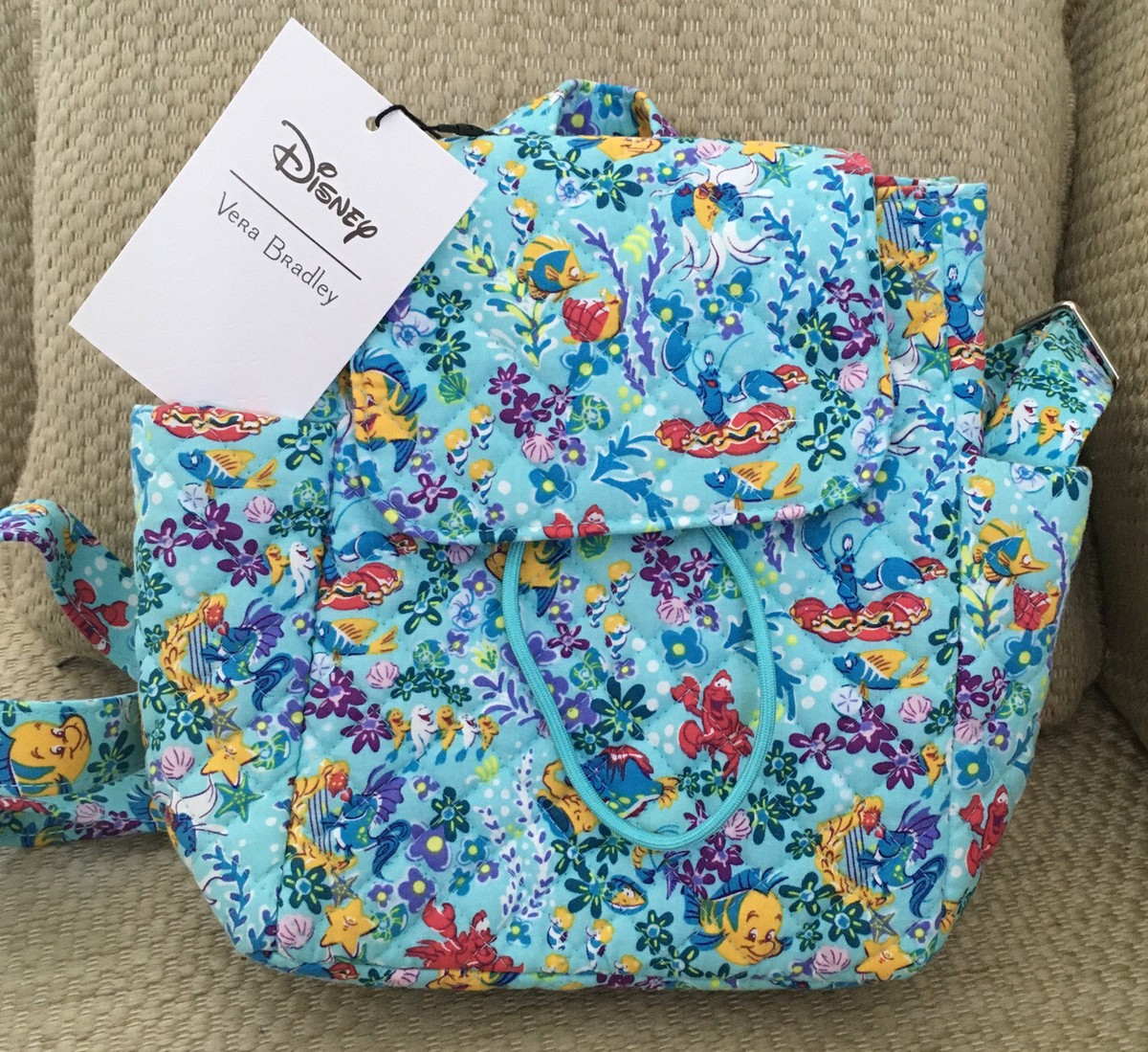 NWT DISNEY VERA BRADLEY LITTLE MERMAID ARIEL MINI BACKPACK PURSE FLOUNDER LE