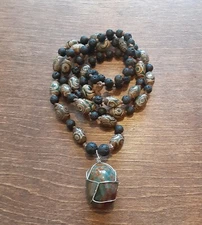 AWESOME- Bloodstone/ DZI Agate/ Black Lava Stone/ Hemp- Knotted Necklace-6mm/8mm