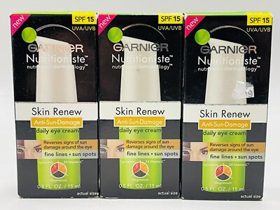 3 garnier skin renew anti sun damage eye cream spf 15 uva 0.5oz scuffed box