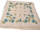 Vtg. Ladies Blue Floral Hankie, Crochet Border
