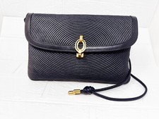 Vintage L. Righini Camerino Italy Textured Dark Blue Leather Clutch Shoulder