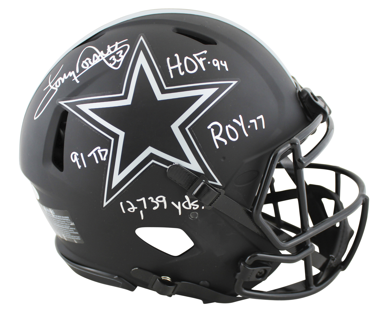 Tony Dorsett Autographed Signed Cowboys "4X Stat" Eclipse Full Size Speed Proline Helmet Beckett 