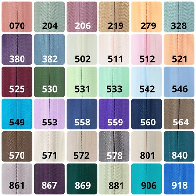 INVISIBLE ZIPPER ASSORTMENT, 38 COLORS, 4 SIZES, FREE SHIPPING IN USA
