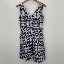 Gap Linen Fit And Flare Sleeveless Dress Navy Blue Print Women's Size 4 NEW