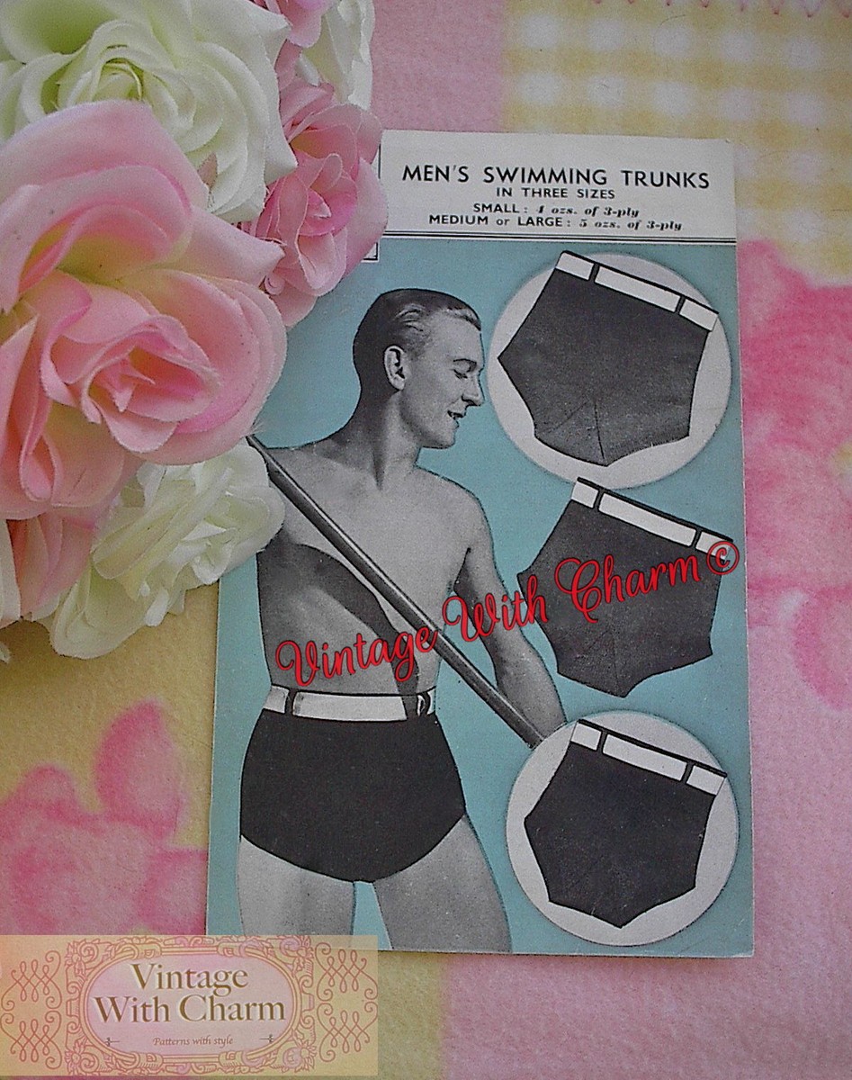 Vintage 40s Knitting Pattern Mens Swimming Trunks, So Retro!