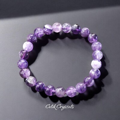 Chevron Amethyst Bracelet Natural Stones 8mm Stretch Bead Bracelet